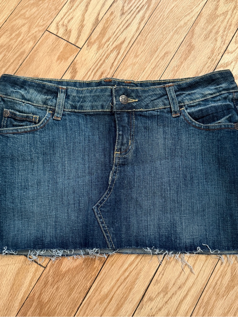 anchor blue Dark Indigo Denim Skirt with Contrast Stitching
